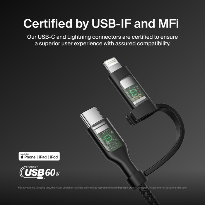 Belkin BoostCharge Pro 2in1 Cable with USB-C and Lightning Connector- Black