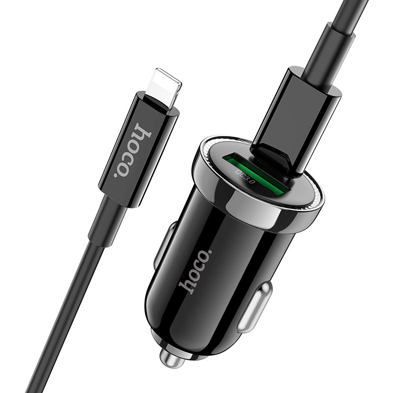 Hoco PD 20W MINI Car Charger with USB-C to Lightning Cable Set |QC3.0| Z44 - Black