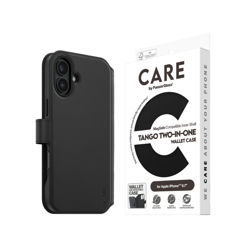 PanzerGlass CARE Tango Wallet Case for Apple iPhone 16 Plus  - Black