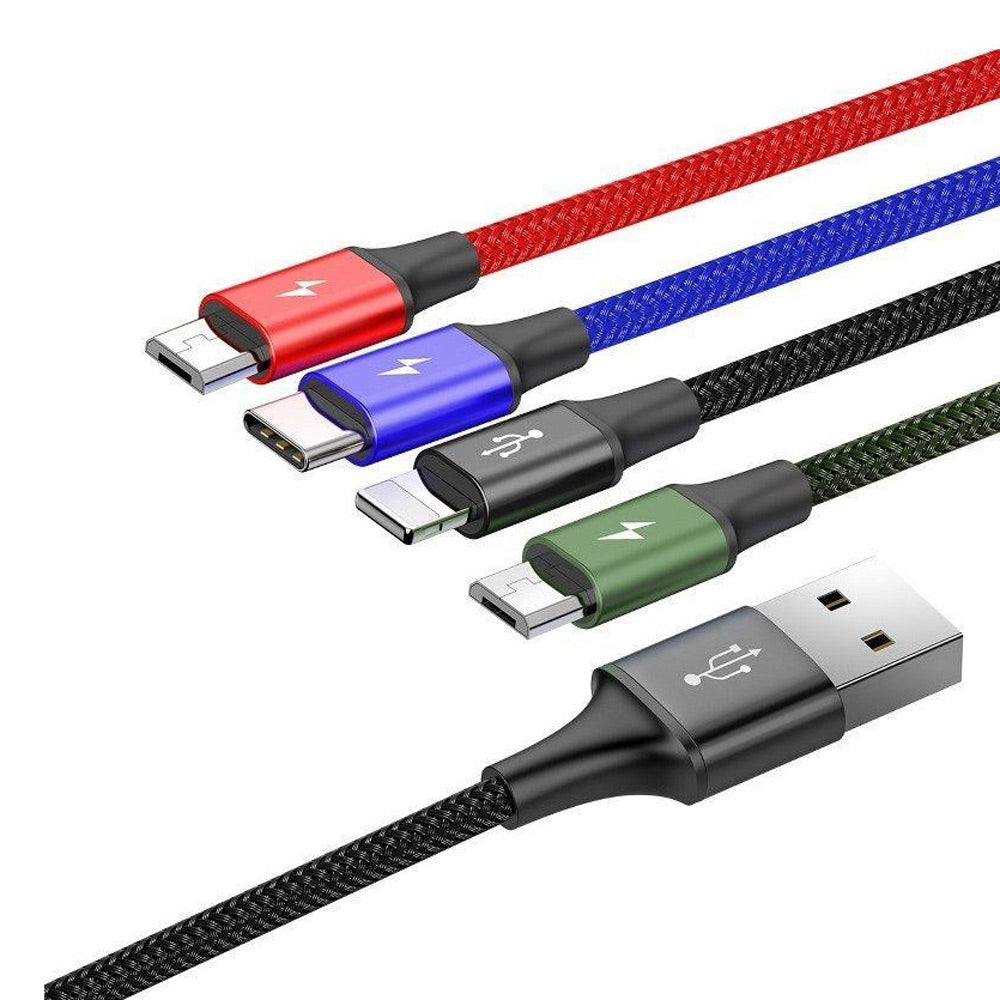 Baseus 4 in 1 Nylon Braided Cable (2 x Lightning / Type-C / Micro USB) 3.5A 1.2m  - Black