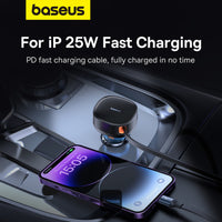 Thumbnail for Baseus Enjoyment Pro Series Car Charger USB-A Port + Type-C & Lightning Retractable Cable 60W  - Black