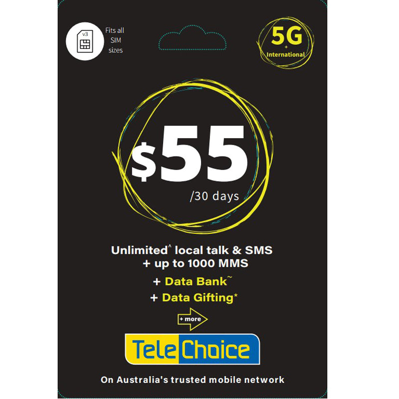 Telechoice 5G $55 Prepaid SIM Plan -120GB/ 30 Days