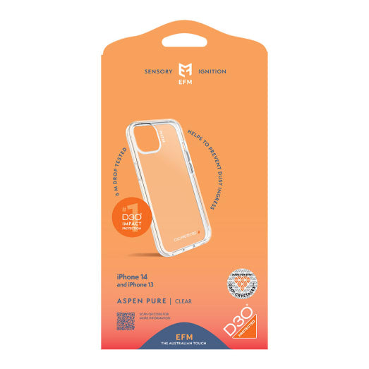 EFM Aspen Pure Case Armour with D3O Crystalex For iPhone 13 (6.1")/iPhone 14 (6.1") - Clear