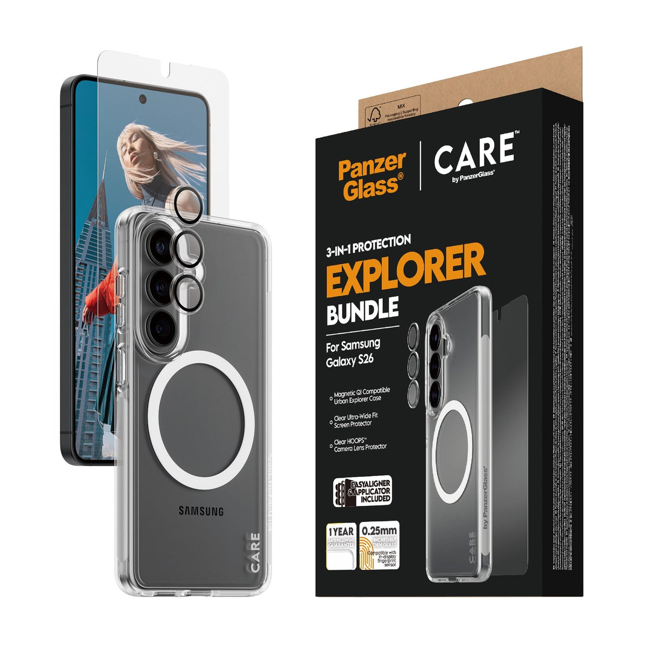 PanzerGlass Care 3-in-1 Bundle for Samsung Galaxy S26 - Clear