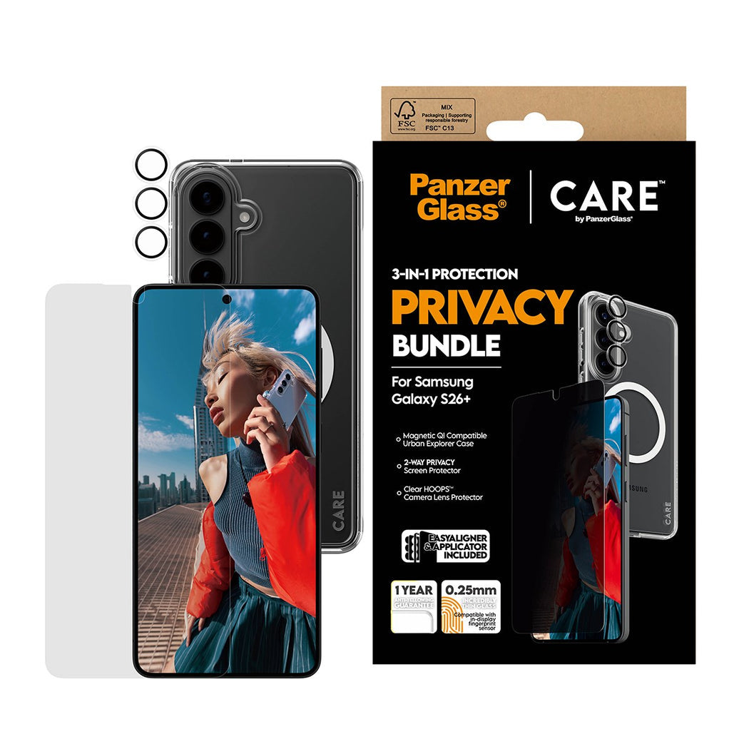 PanzerGlass Care 3-in-1 Privacy Bundle for Samsung Galaxy S26+ - Clear