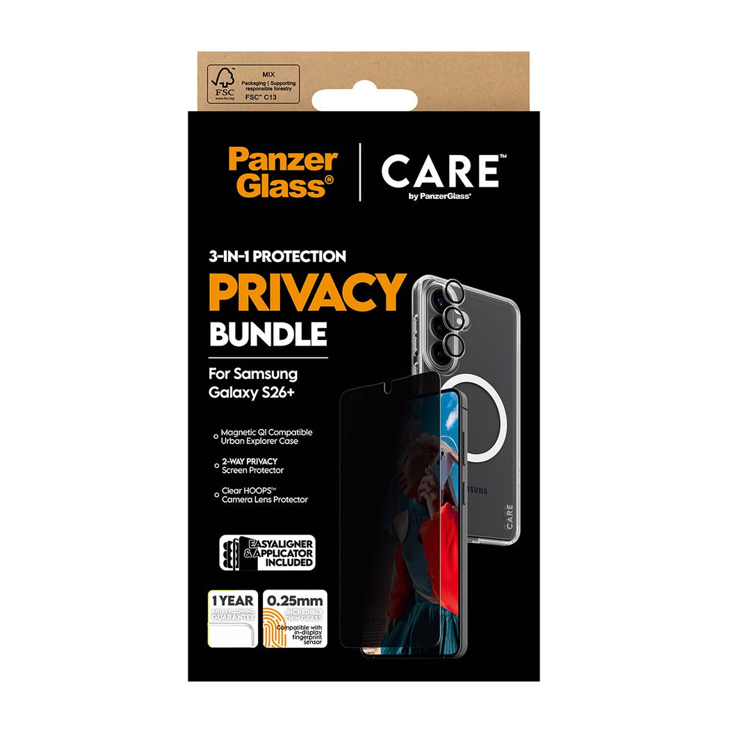 PanzerGlass Care 3-in-1 Privacy Bundle for Samsung Galaxy S26+ - Clear