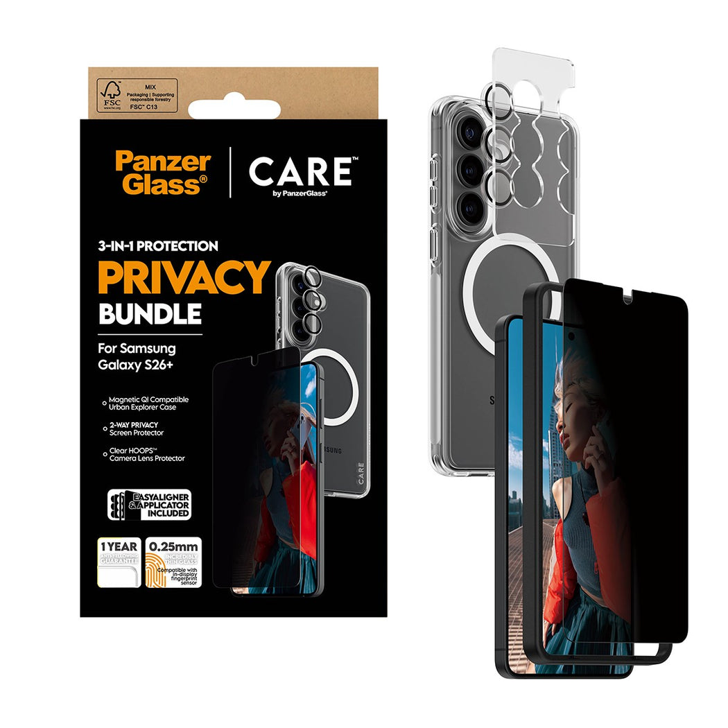 PanzerGlass Care 3-in-1 Privacy Bundle for Samsung Galaxy S26+ - Clear