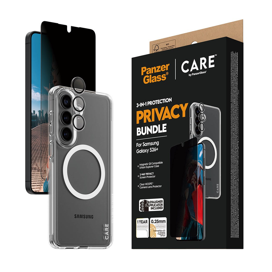 PanzerGlass Care 3-in-1 Privacy Bundle for Samsung Galaxy S26+ - Clear