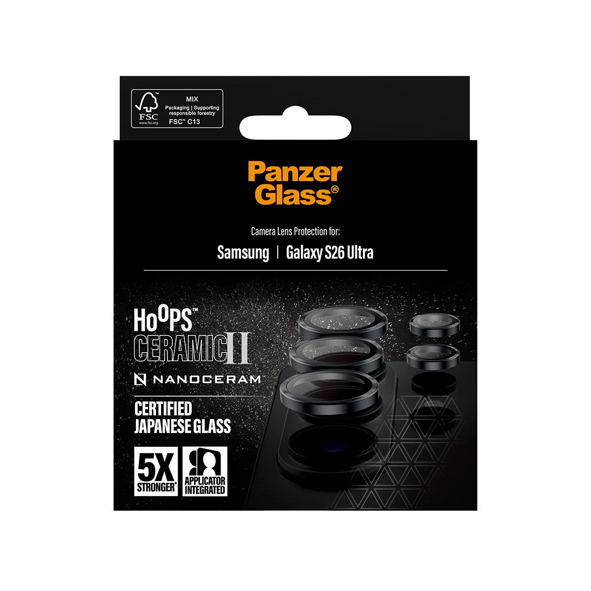 PanzerGlass Hoops Ceramic Lens Protector for Samsung Galaxy S26 Ultra - Black