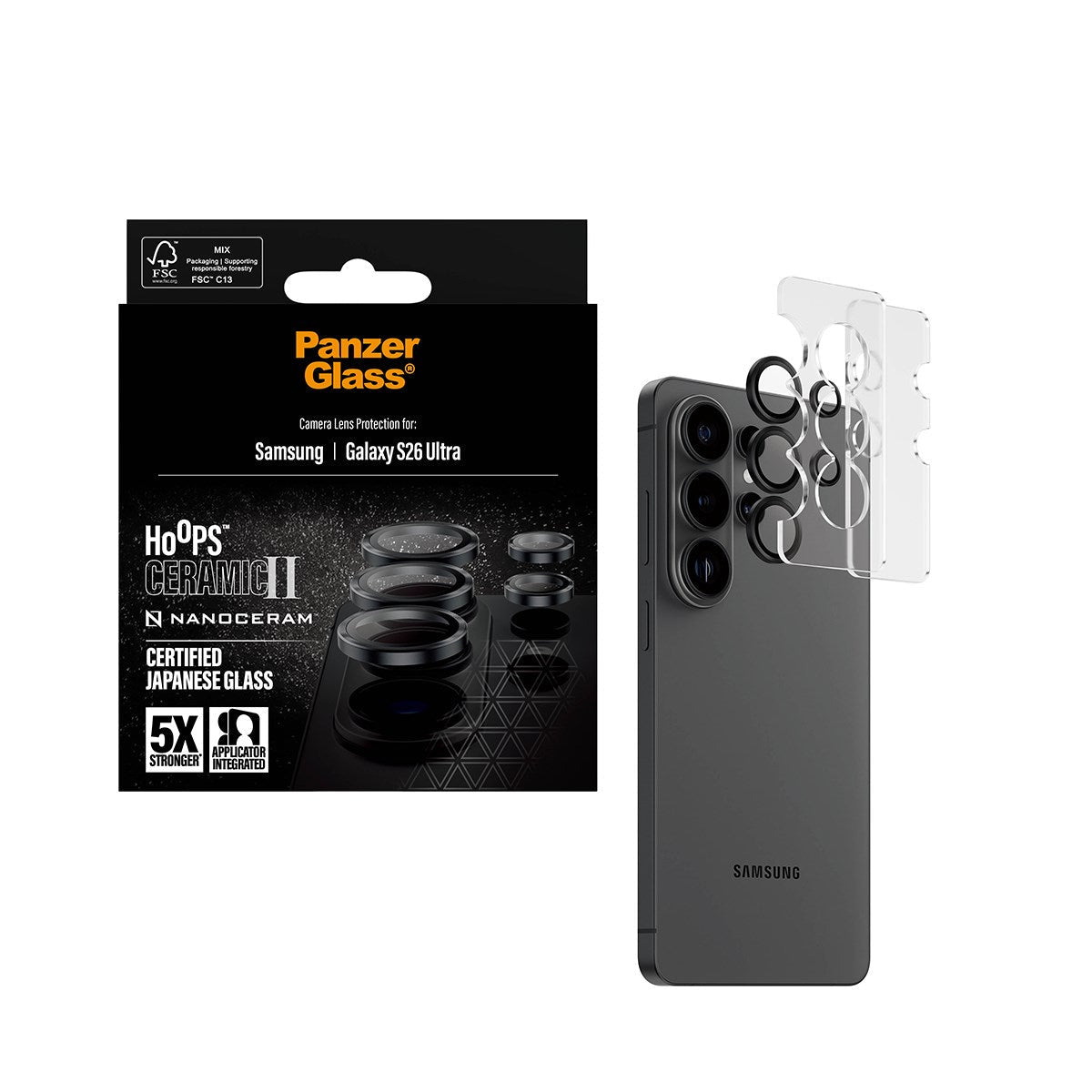 PanzerGlass Hoops Ceramic Lens Protector for Samsung Galaxy S26 Ultra - Black