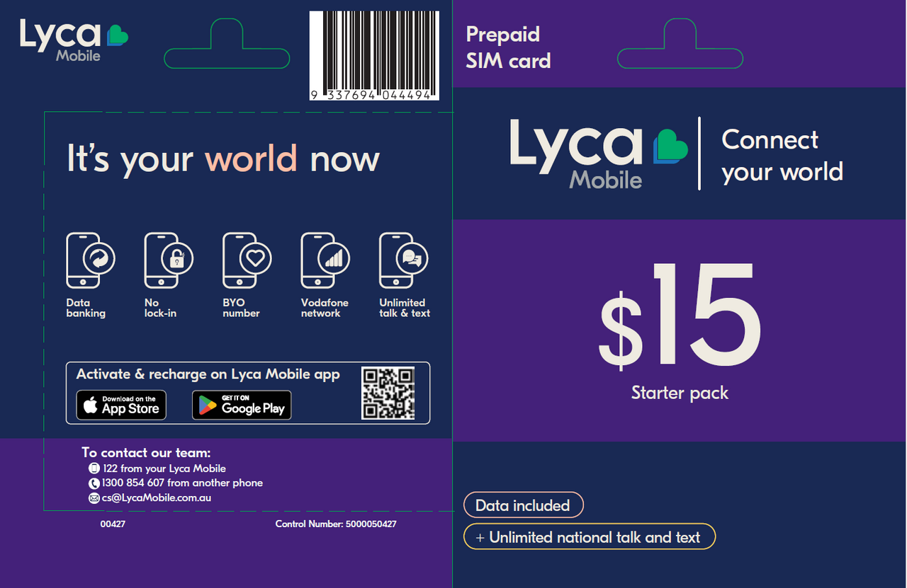 LycaMobile Prepaid SIM Card $15