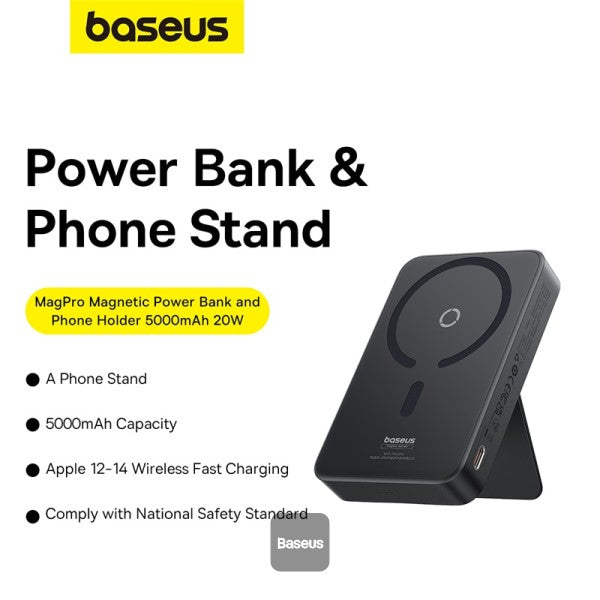 Baseus MagPro Magnetic Bracket Wireless Fast-Charging Power Bank 5000mAh 20W - Black