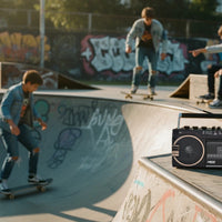 Laser Retro Cassette Boombox with AM FM Radio - Black