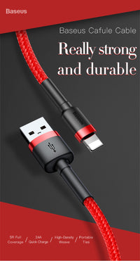 Thumbnail for Baseus USB-A To Lightning Cafule Tough Cable Braided Cord  1m - Black