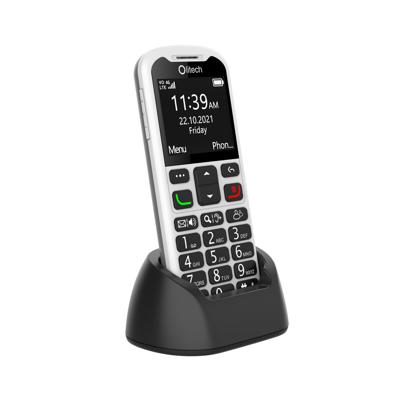Olitech EasyMate 2 Seniors 4G Phone - Big Buttons, GPS Location, Amplified Volume - Black/White