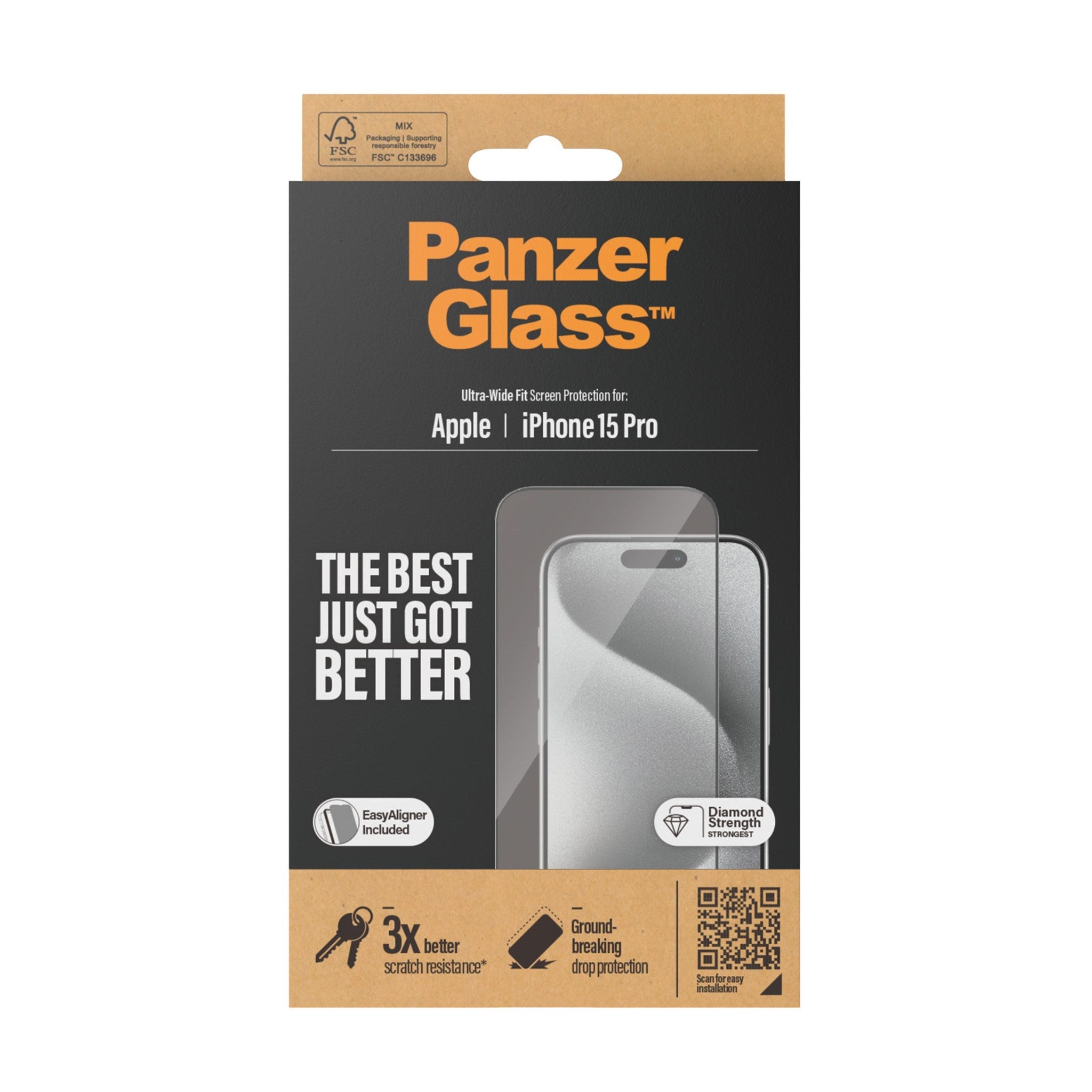 PanzerGlass Screen Protector Ultra-Wide Fit for Apple iPhone 15 Pro - 6.1" - Clear