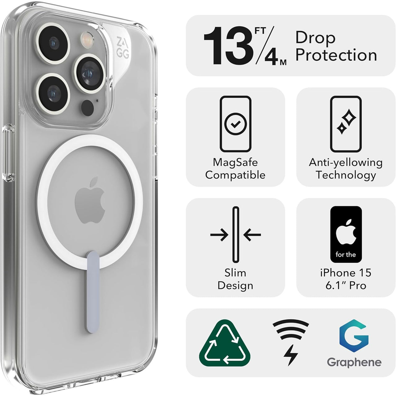 ZAGG Crystal Palace Snap Case with MagSafe for iPhone 15 Pro 6.1" - Clear