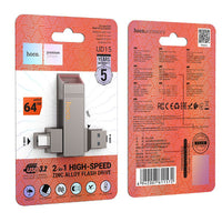 Thumbnail for HOCO UD15 2-in-1 High Speed Zinc alloy Flash Drive (USB-A & USB-C) - Metal gray