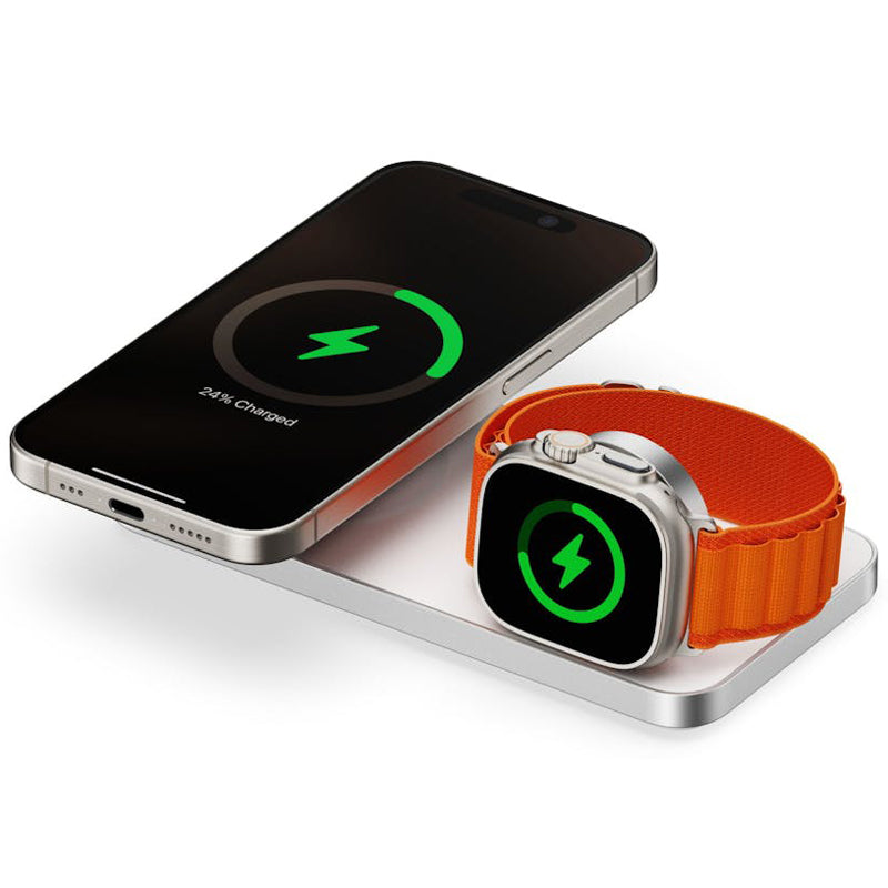 Laser ChargeCore 3-in-1 Charging Stand for Apple, Samsung, Watch Charger - White (includes 20W Charger and Cable)