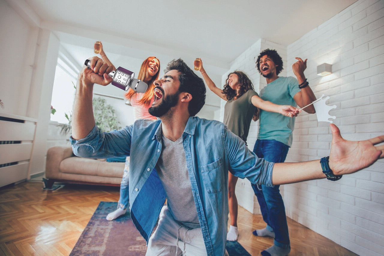 Laser Wireless Karaoke Microphone with LED Lights - Black