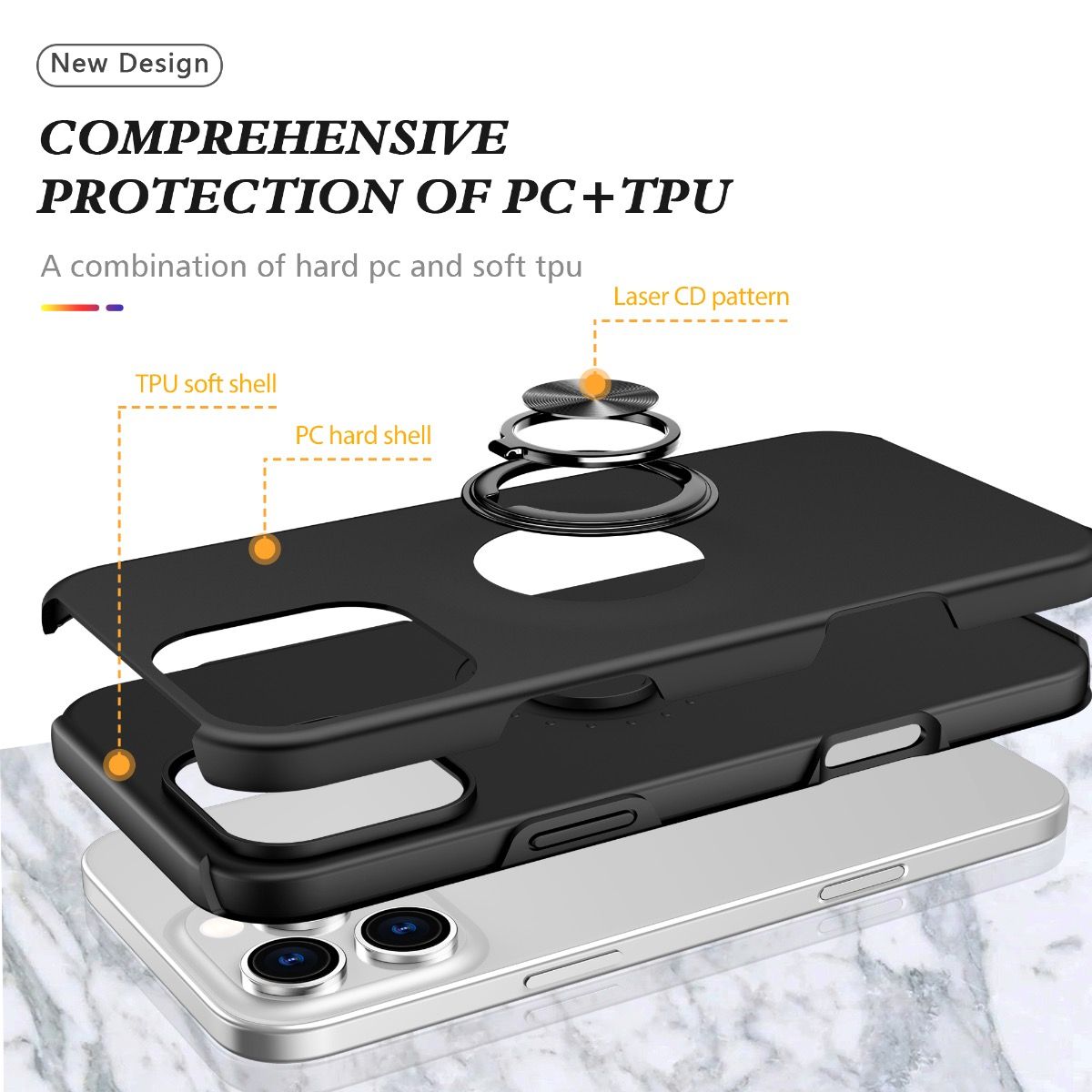 Blacktech Slim Style Magnetic Ring Stand with Case for Samsung Galaxy S26 Ultra - Black