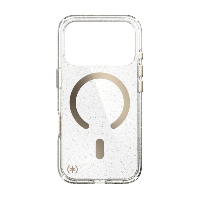 Speck Presidio Lux-Glitter MagSafe Case with Camera Control for iPhone 18 Pro - Clear/Gold Glitter