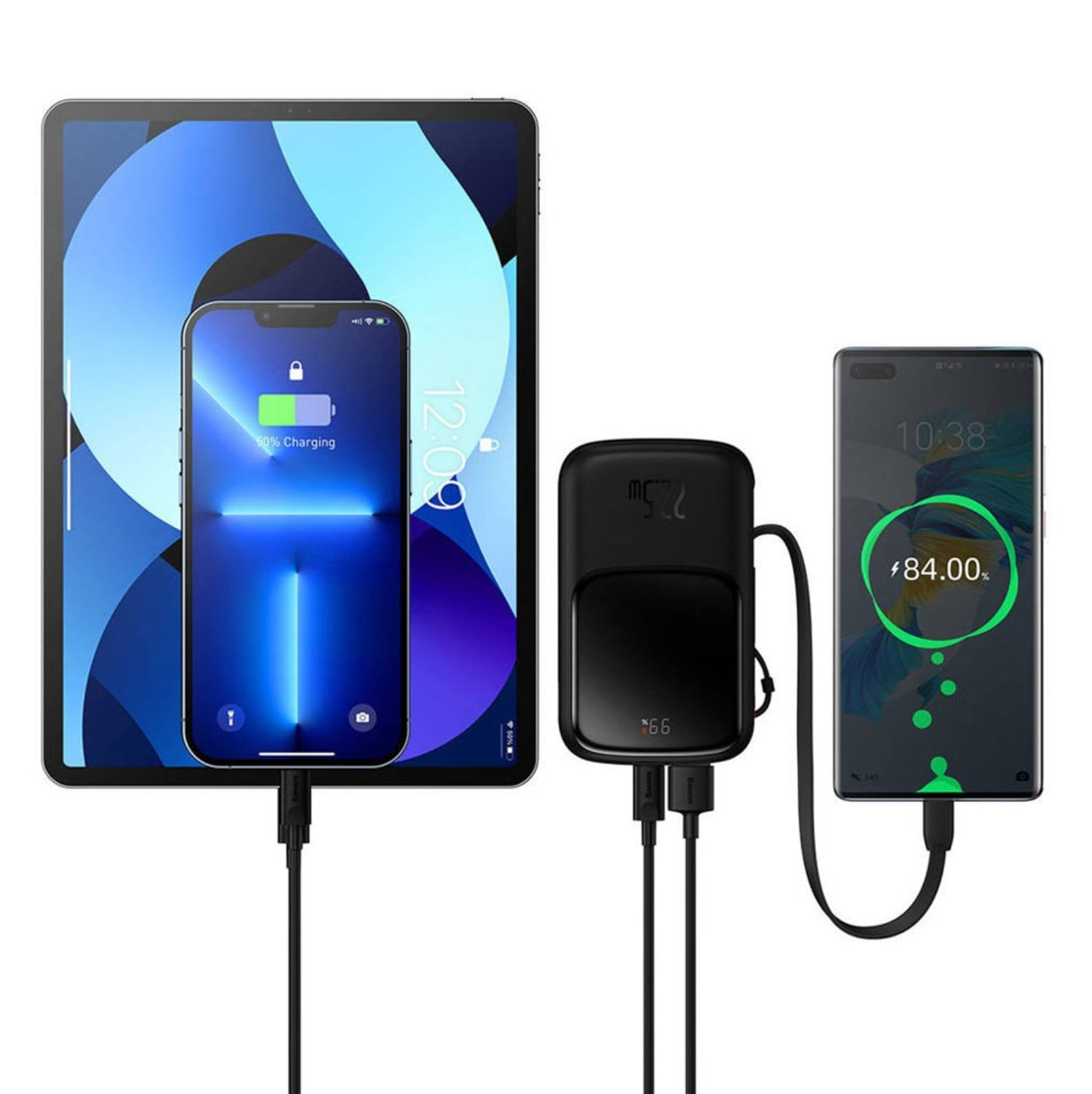 Baseus Qpow Digital Display Power Bank 20000mAh 22.5W Built-in Type-C Cable - Black