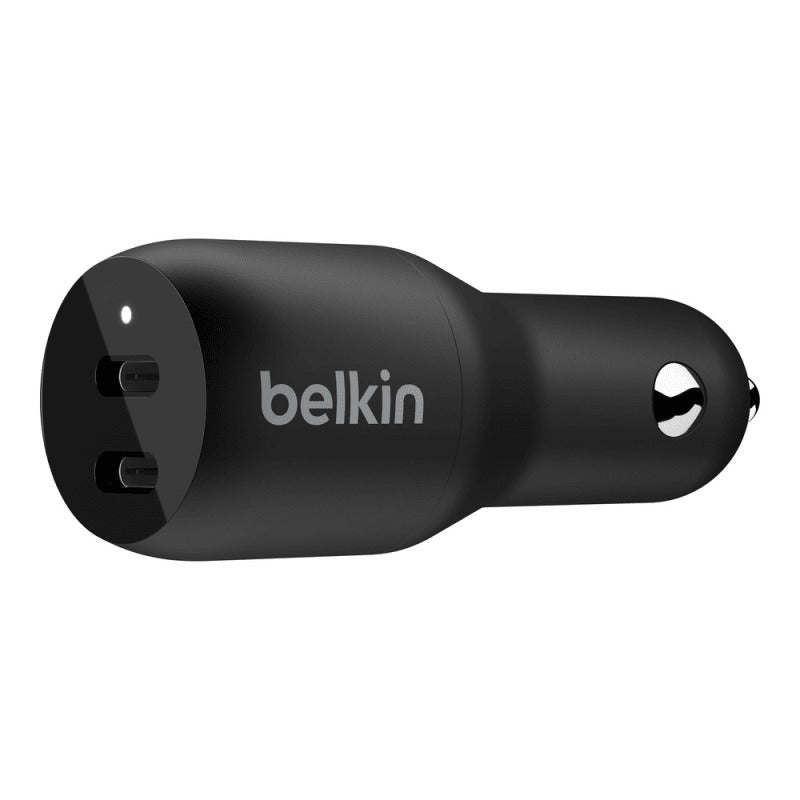 "Belkin BoostCharge 36W Car Charger with Dual USB-C Outputs- Black "