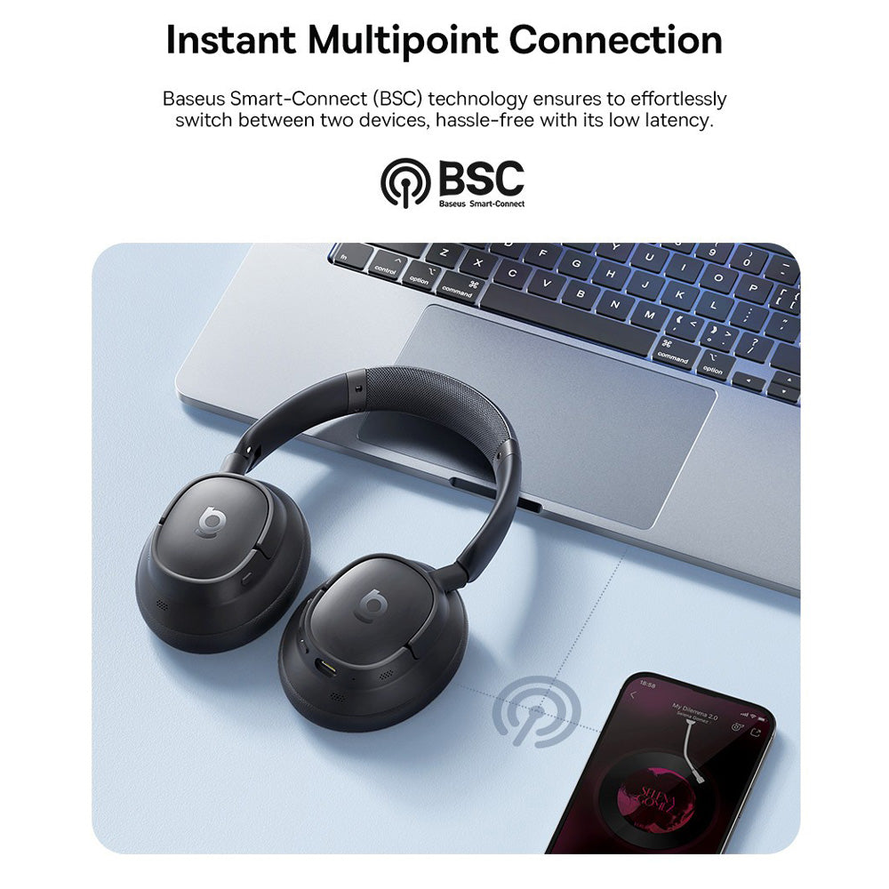 Baseus BH1 NC Noise Cancelling WireLess Headphones - Black