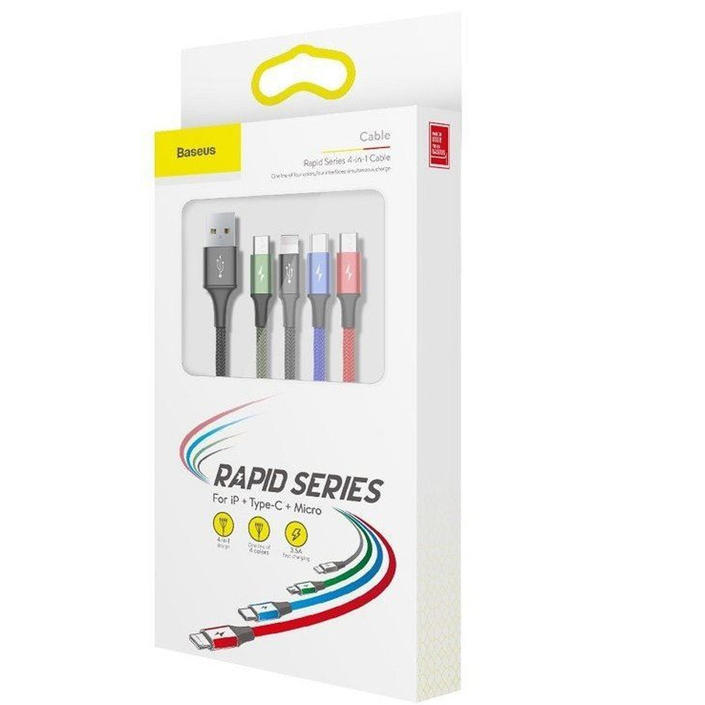 Baseus 4 in 1 Nylon Braided Cable (2 x Lightning / Type-C / Micro USB) 3.5A 1.2m  - Black