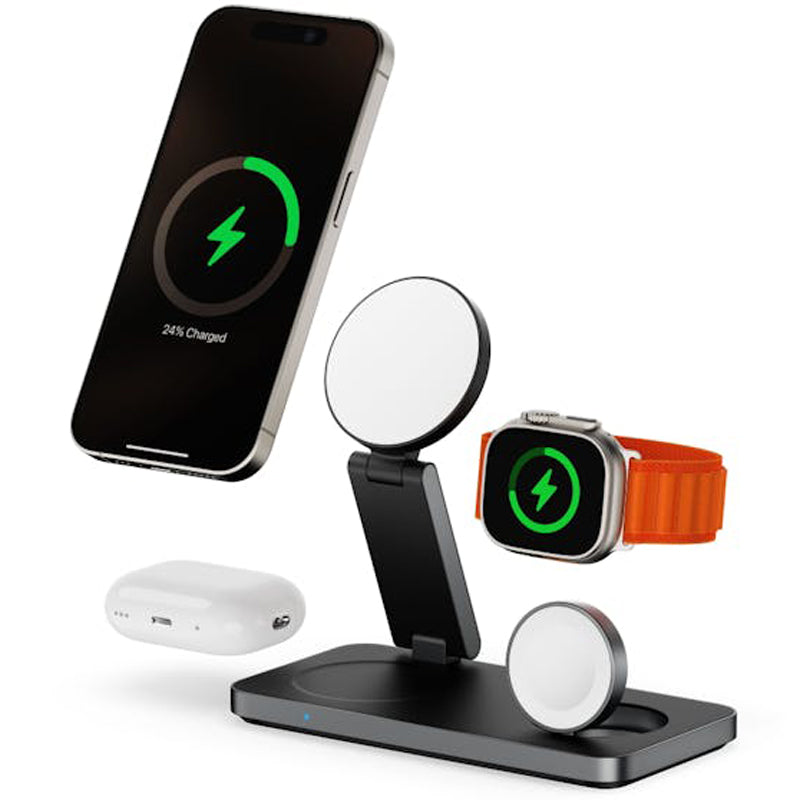 Laser ChargeCore 3-in-1 Charging Stand for Apple, Samsung, Watch Charger - Black (includes 20W Charger and Cable)