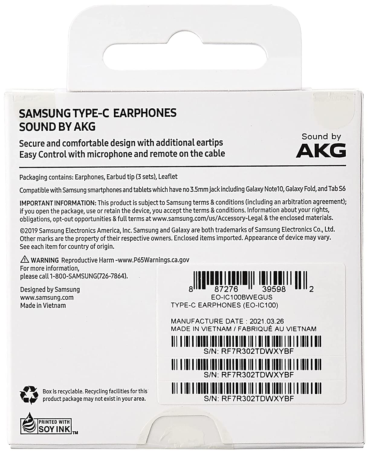 Original Retail SAMSUNG USB C +3.5mm AKG Earphones S21 S22 S23 Ultra Earbuds AU