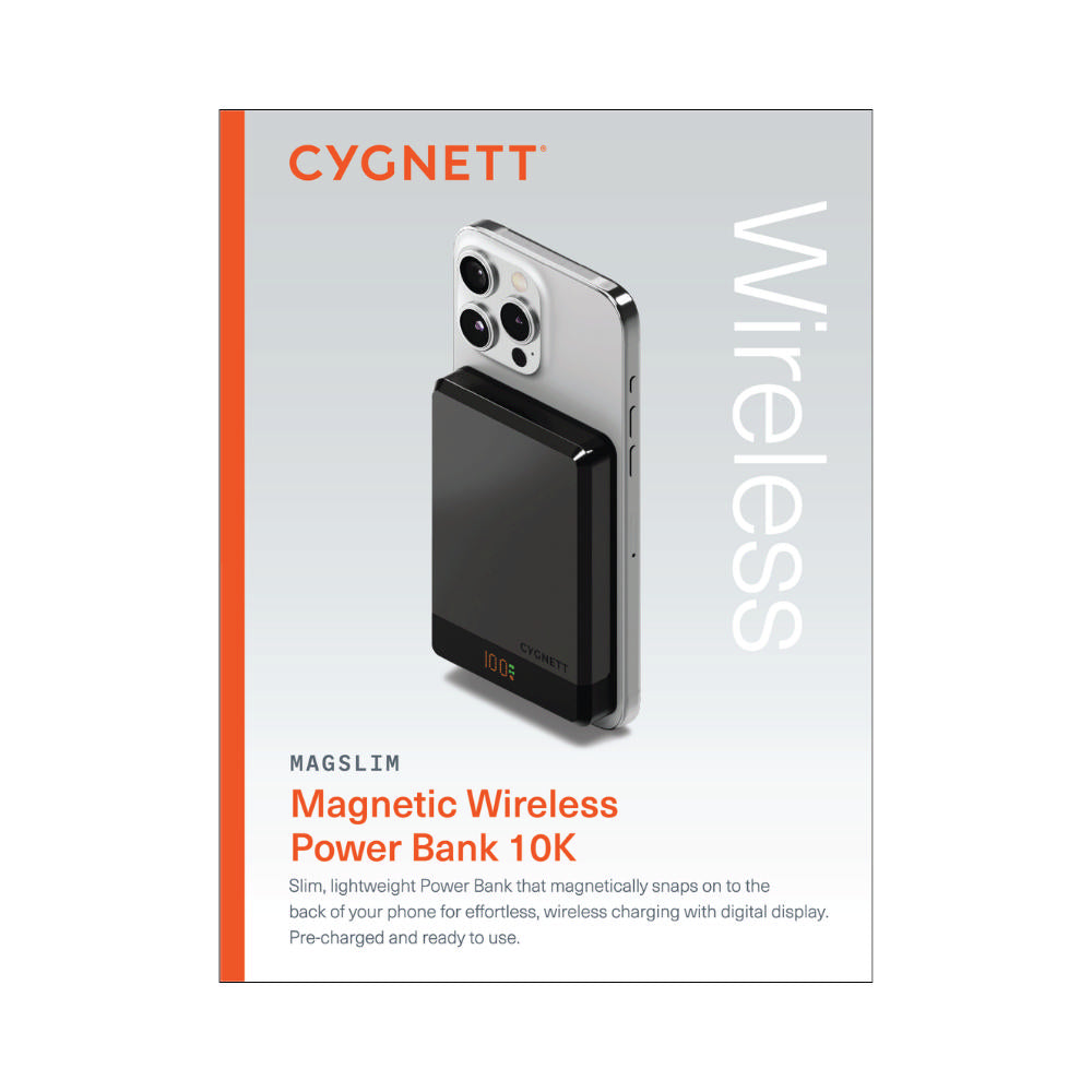 Cygnett Magslim 10000mAh Magnetic Wireless Power Bank - Black