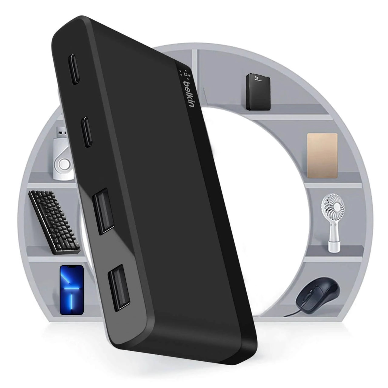 Belkin USB-C 4-Port Mini Hub (USB Type-C) - Black