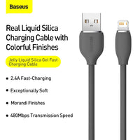 Thumbnail for Baseus Jelly Liquid Silica Gel Fast Charging Data Cable USB to iP 2.4A 1.2m - Black