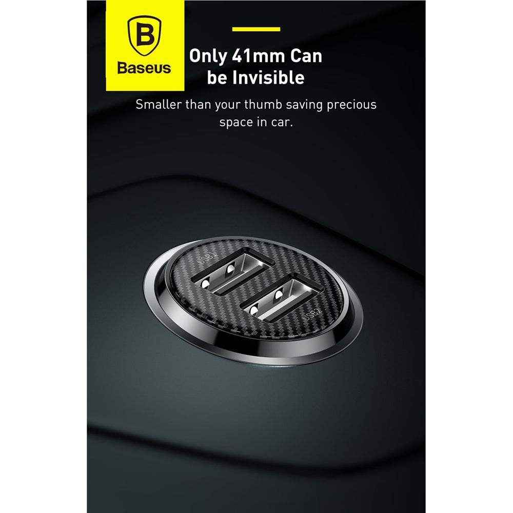Baseus 24W DUAL Port USB-A Fast Charging Car Charger (2.4A x 2) - Black