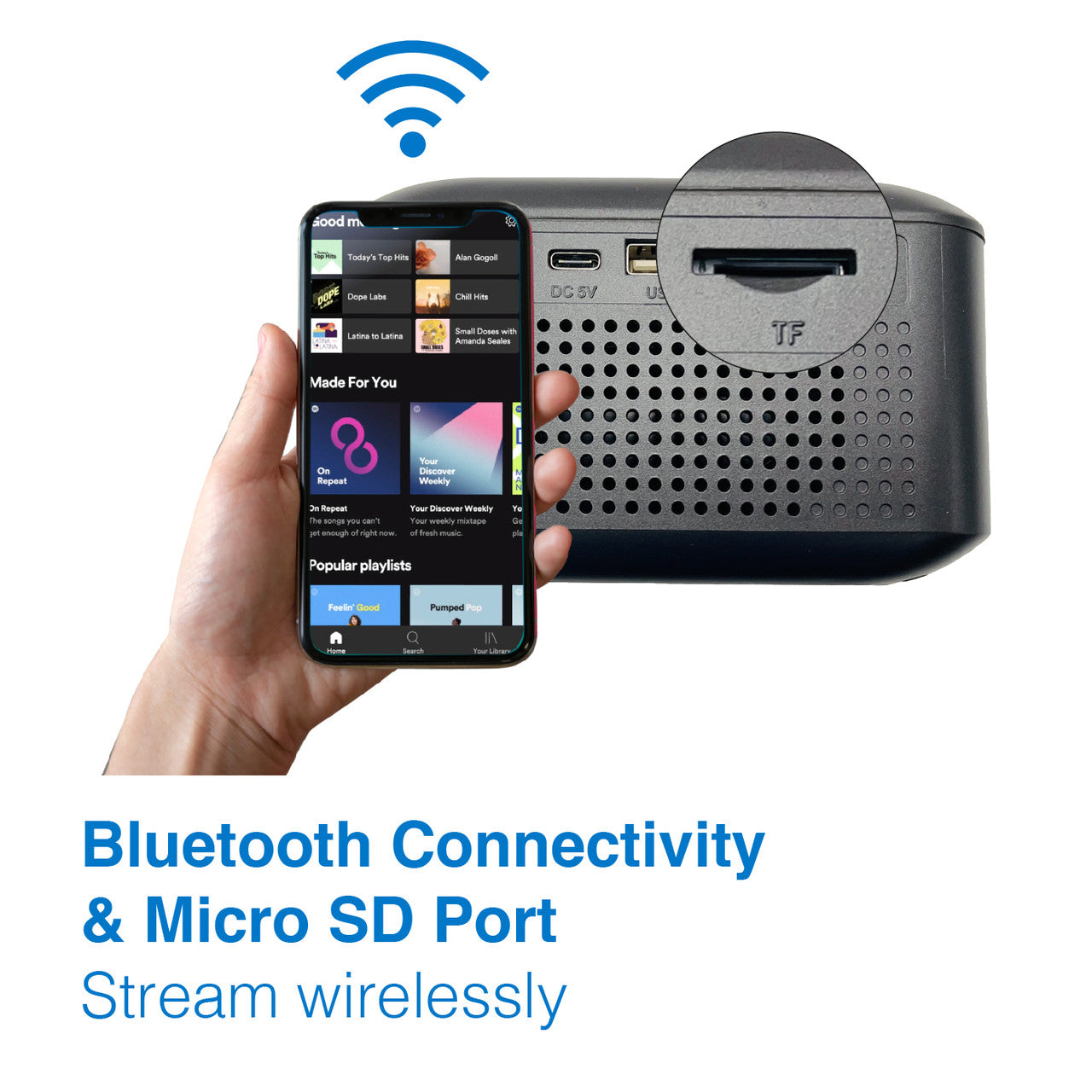 Laser Alarm Clock with Wireless Charging Bluetooth Connectivity
