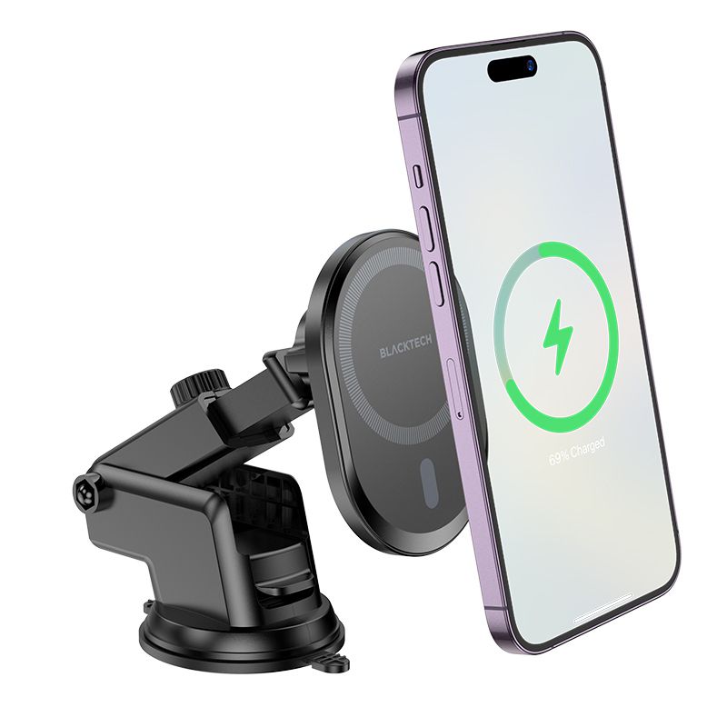 BLACKTECH BL-BH201 15W Super Magnetic All in 1 Wireless Charging Car Holder - Black