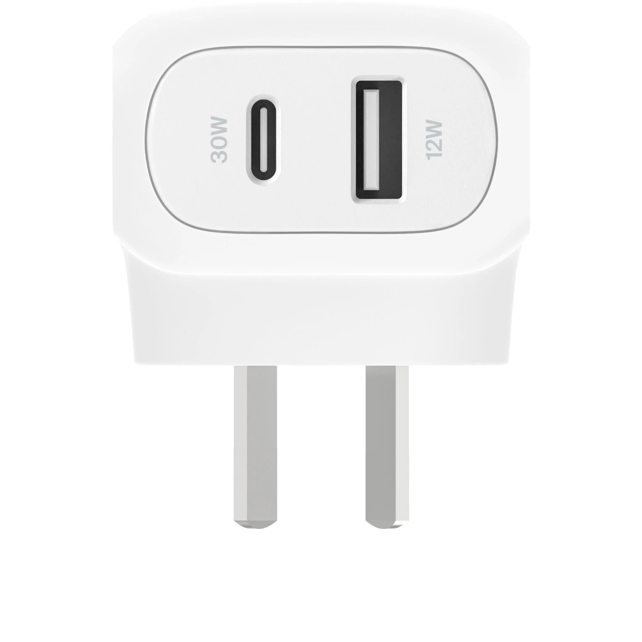 Belkin Dual PD Wall Charger with PPS 42W - iPhone|Andriod ( 1x USB-C  30W + 1x USB-A  12W)