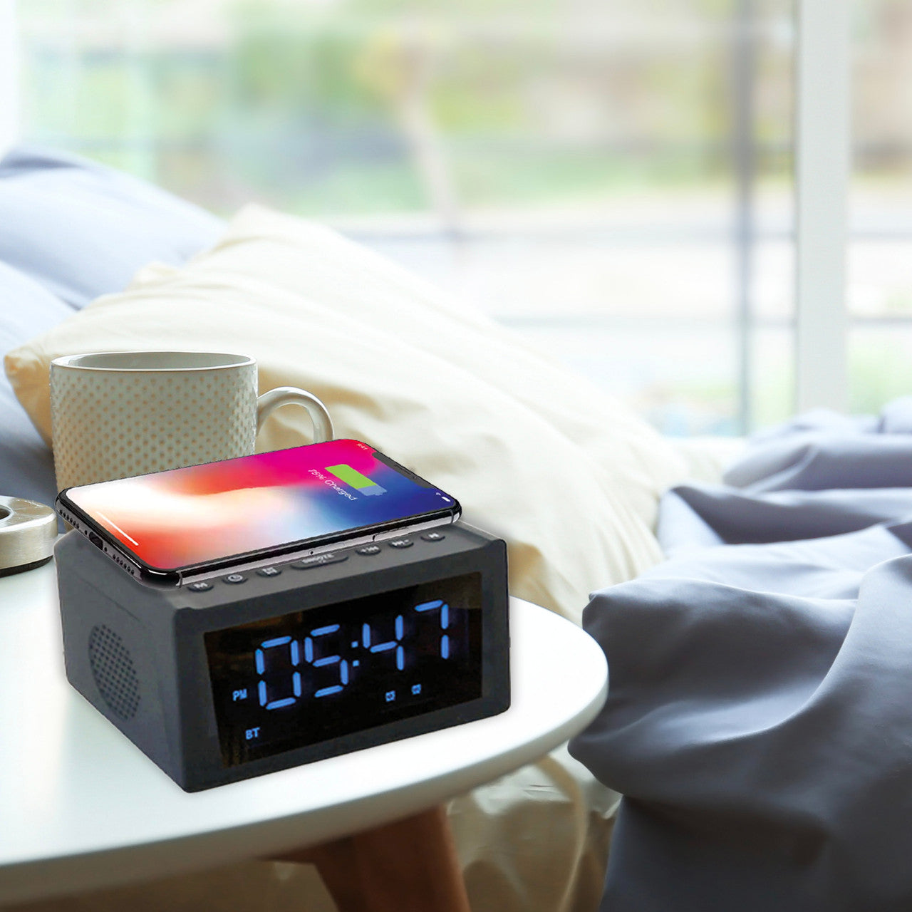 Laser Alarm Clock with Wireless Charging Bluetooth Connectivity