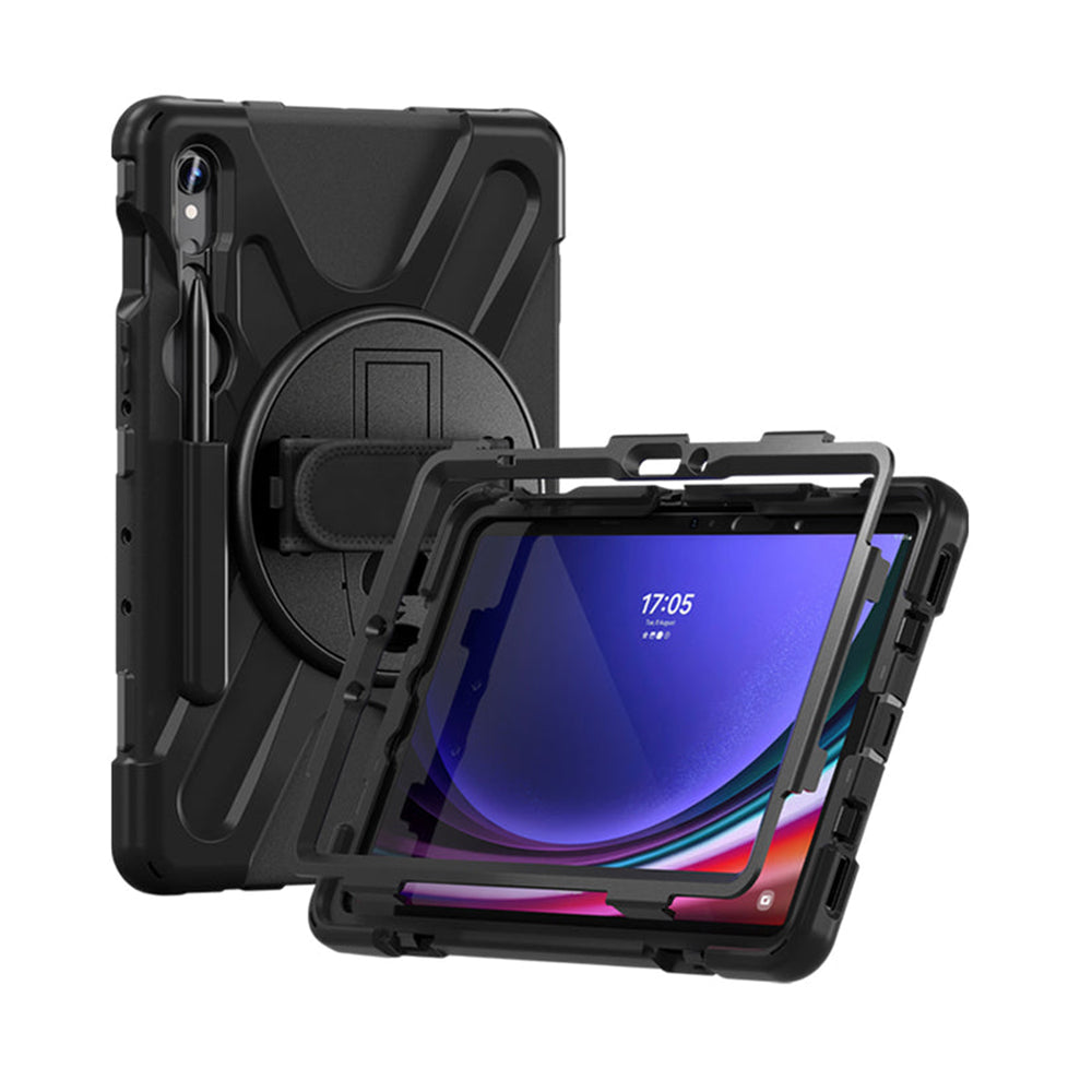 Samsung (Strike) Rugged Case with Hand Strap and Lanyard for Galaxy Tab S10 Lite/S10 FE/S9 FE/S9/S8/S7 - Black