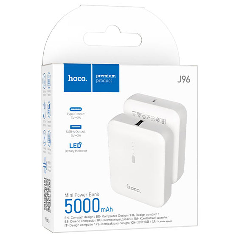 Hoco J96 5000mAh Super Portable Mini Small Fast Charging Power Bank w/ LED White