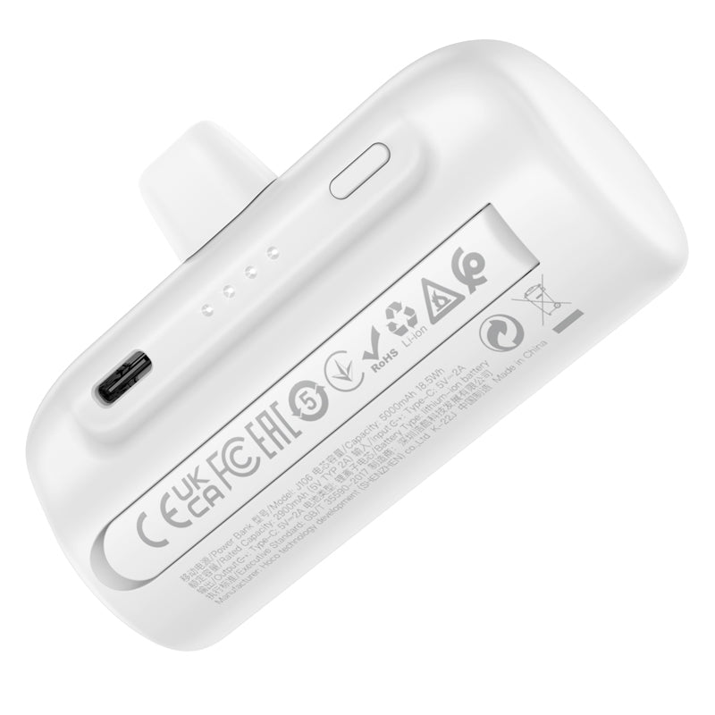 Hoco 5000mAh Mini Compact Power Bank With Lightning Connector + Kick Stand - White
