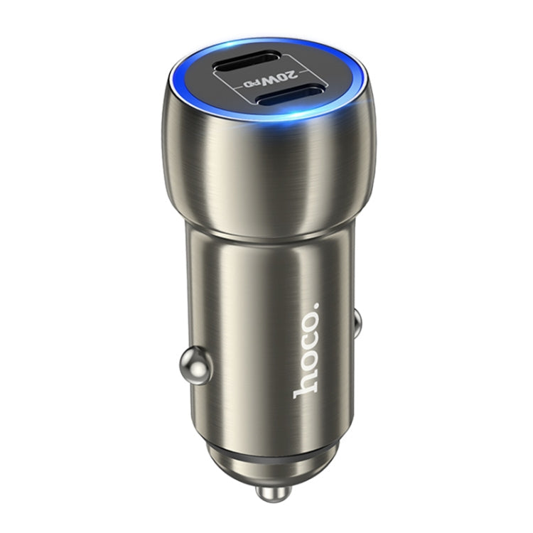 Hoco Z48 40W Dual Port USB-C Metal Car Charger - Gray
