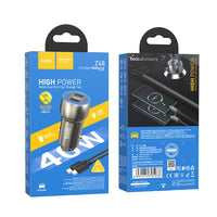 Thumbnail for Hoco Z48 40W Dual Port USB-C Metal Car Charger With Lightning Cable - Gray
