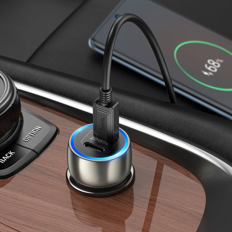 Hoco Z48 40W Dual Port USB-C Metal Car Charger With Lightning Cable - Gray