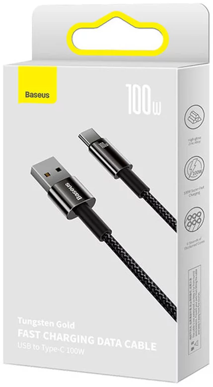 Baseus Tungsten Gold Fast Charging Data Cable USB-A to USB-C 100W 1m - Black