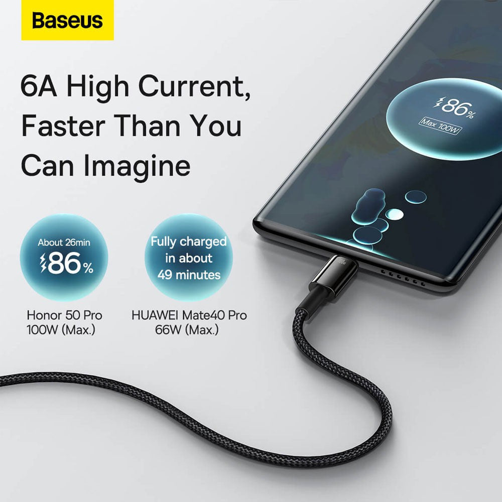 Baseus Tungsten Gold Fast Charging Data Cable USB-A to USB-C 100W 2m - Black