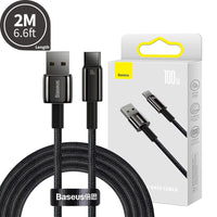 Thumbnail for Baseus Tungsten Gold Fast Charging Data Cable USB-A to USB-C 100W 2m - Black