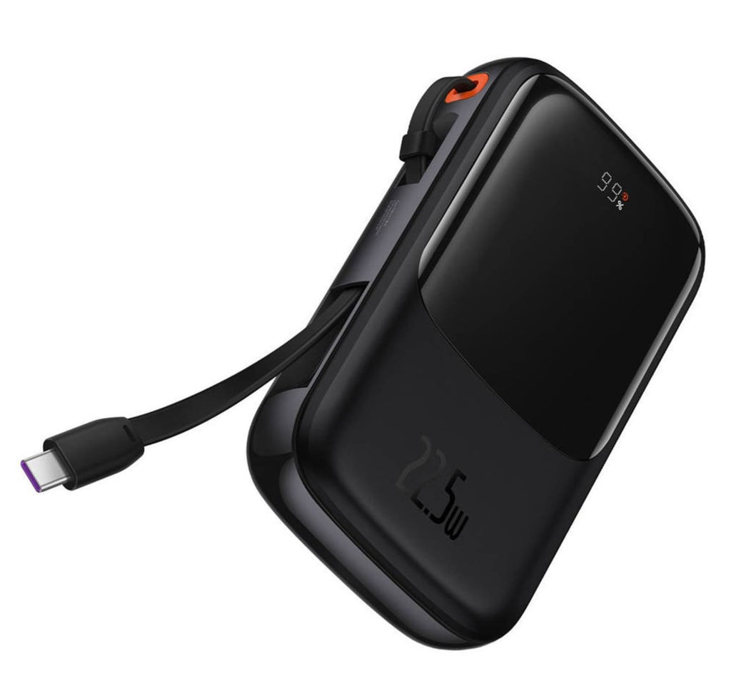 Baseus Qpow Digital Display Power Bank 10000mAh 22.5W Built-in Type-C Cable - Black